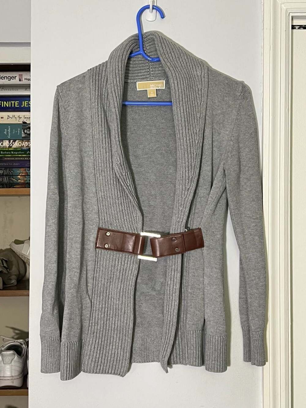 Michael Michael Kors Gray Shawl Collar Belted Cardigan Size S